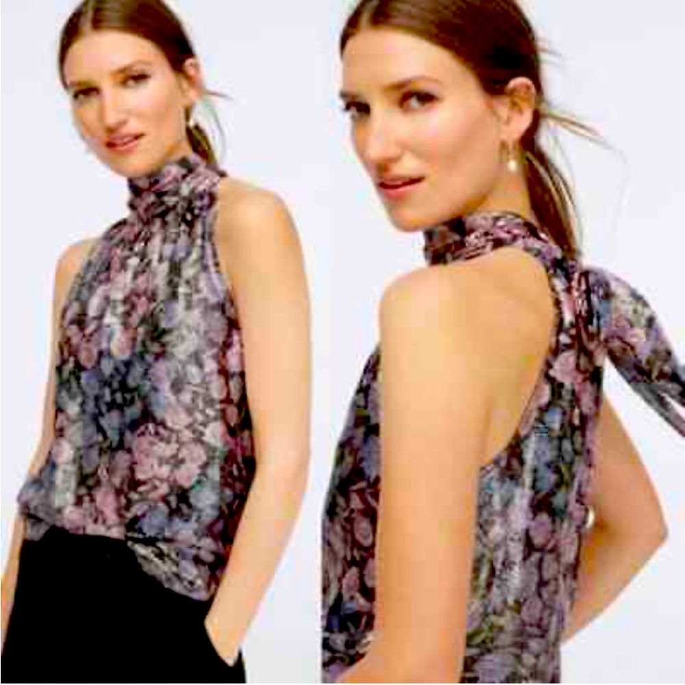 NWT J.Crew Collection Tie-Neck Top in Shimmering Floral Jacquard